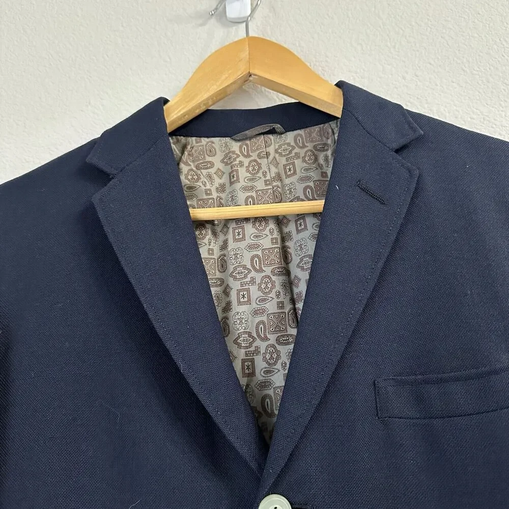 Lonbrooke Vintage Men's Suit Jacket Navy Blue 3 Button Closure 70's Preppy Retro